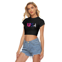 Load image into Gallery viewer, USA Neon Lights All-Over Print Raglan Cropped T-shirt